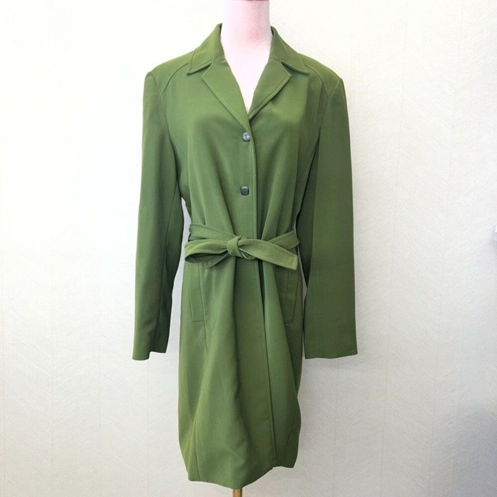 Blacker By Stanley Blacker Long Sleeve Olive Green Belted Trench Coat Womens 10